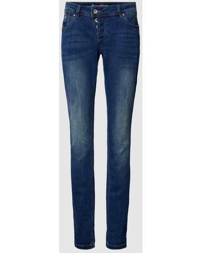 Buena Vista Jeans im Denim-Look mit Label-Patch und Used-Look - Blau
