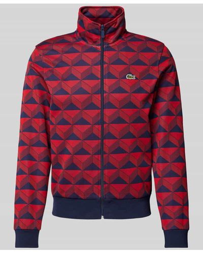 Lacoste Sweatjacke mit Allover-Muster - Rot