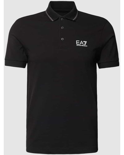EA7 Poloshirt mit Label-Print - Schwarz