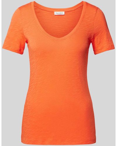 Marc O' Polo T-shirt Met Afgeronde V-hals - Oranje