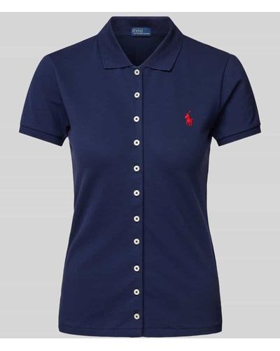 Polo Ralph Lauren Slim Fit Poloshirt mit durchgehender Knopfleiste - Blau