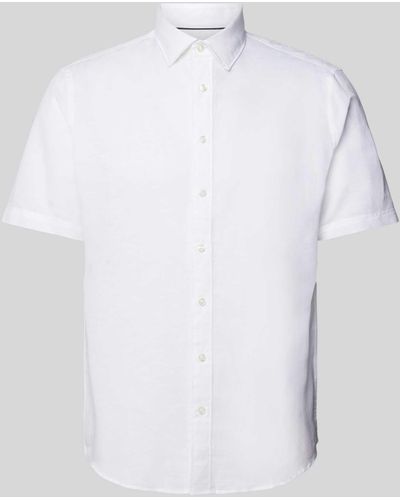 Jake*s Slim Fit Leinenhemd mit Kentkragen - Weiß