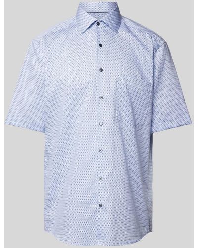 Eterna Comfort Fit Zakelijk Overhemd Met All-over Motief - Blauw