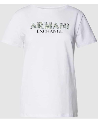 Armani Exchange T-Shirt mit Label-Ziersteinbesatz - Weiß