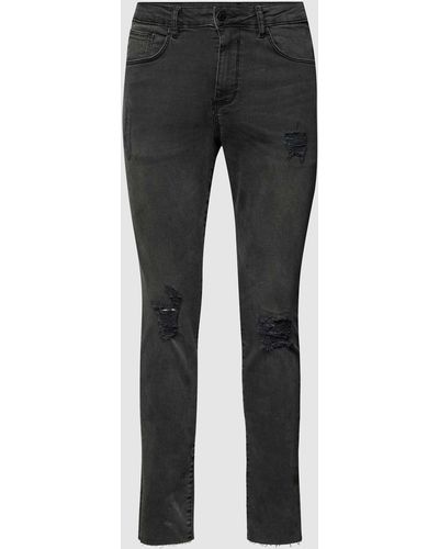 Review Skinny Fit Jeans im Used-Look - Grau