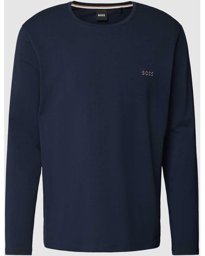 BOSS Shirt Met Lange Mouwen En Labelstitching - Blauw