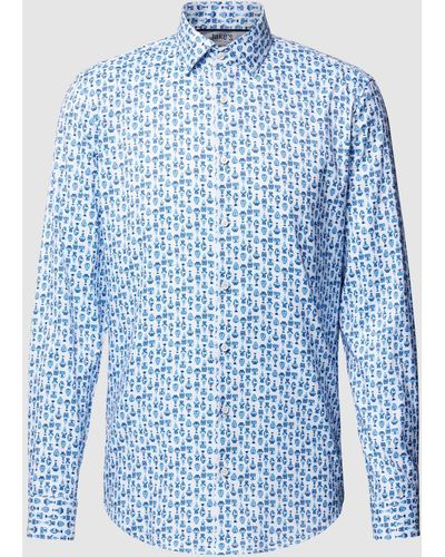 Jake*s Slim Fit Business-Hemd mit Allover-Print - Blau