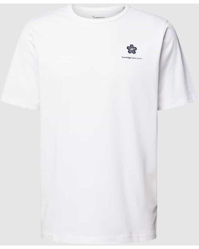 Knowledge Cotton T-Shirt mit Motiv-Stitching - Weiß