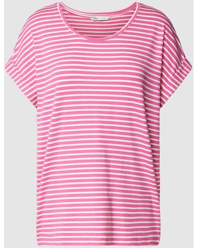 ONLY T-shirt Met Streepmotief - Roze