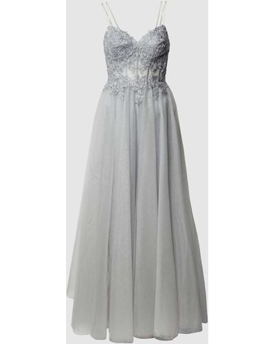 Luxuar Abendkleid aus Tüll mit floraler Spitze - Grau