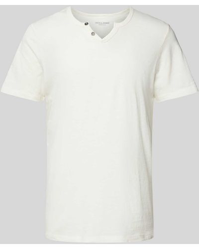 Jack & Jones T-Shirt mit V-Ausschnitt Modell 'SPLIT' - Weiß