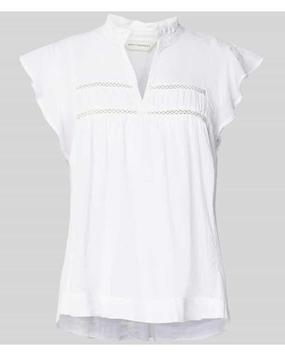 MSCH Copenhagen Bluse mit Stehkragen und V-Ausschnitt Modell 'Eugenia' - Weiß