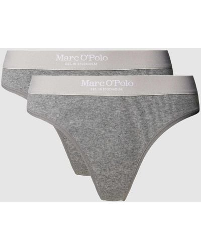 Marc O' Polo String mit Rippenstruktur und elastischem Logo-Bund - Grau