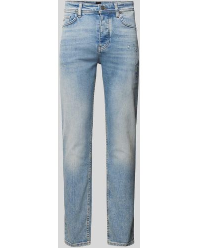 BOSS Tapered Fit Jeans im Destroyed-Look Modell 'TABER' - Blau