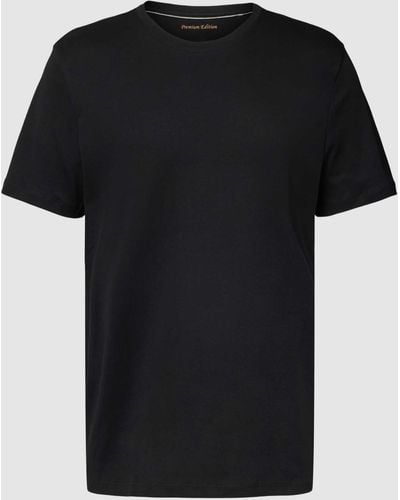 Christian Berg Men T-shirt Met Geribde Ronde Hals - Zwart