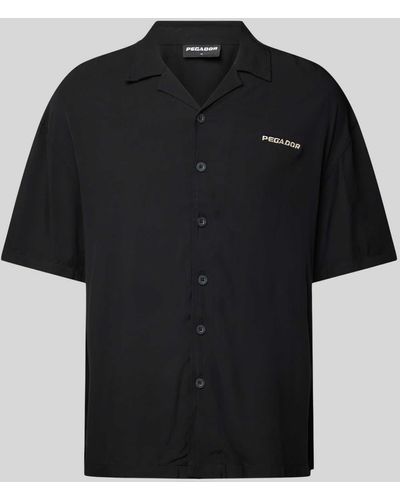 PEGADOR Regular Fit Freizeithemd mit Label-Stitching - Schwarz