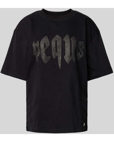 Pequs T-Shirt mit Ziersteinbesatz Modell 'Rhinestone' - Schwarz