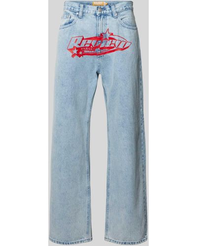 Review Baggy Fit Jeans Met Labelprint - Blauw