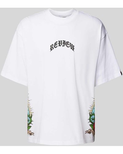 Review T-shirt Met Label- En Motiefprint - Grijs