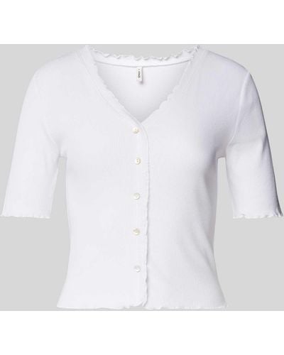 ONLY T-Shirt mit Knopfleiste Modell 'LAILA' - Weiß