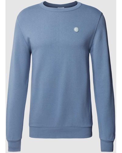 Knowledge Cotton Sweatshirt Met Labelstitching - Blauw