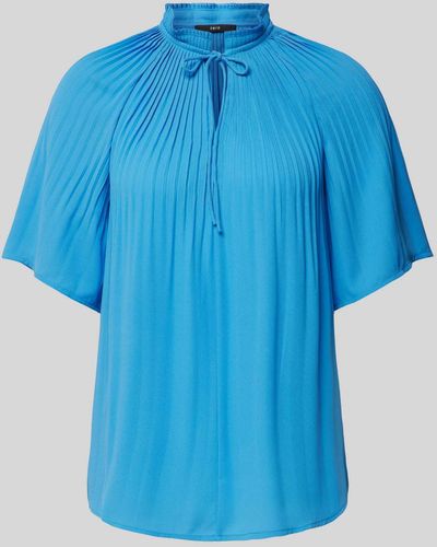 Zero Bluse mit Stehkragen und Schnürung - Blau