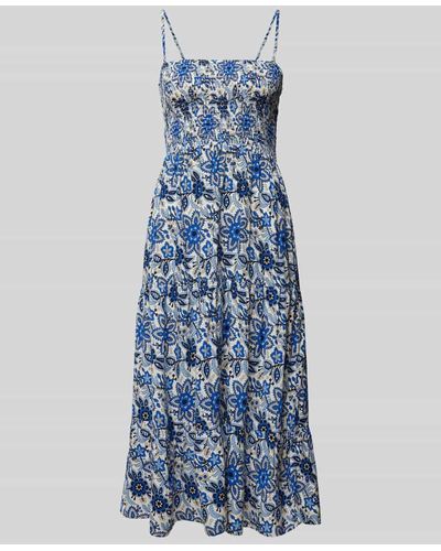 ONLY Knielanges Kleid mit Smok-Details Modell 'ZELINA' - Blau