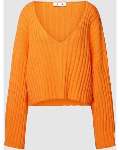 EDITED Gebreide Pullover Met V-hals - Oranje