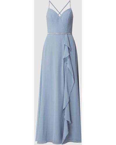 Luxuar Abendkleid aus Chiffon mit Kettchendetail - Blau