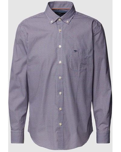 Fynch-Hatton Slim Fit Freizeithemd mit Button-Down-Kragen - Blau