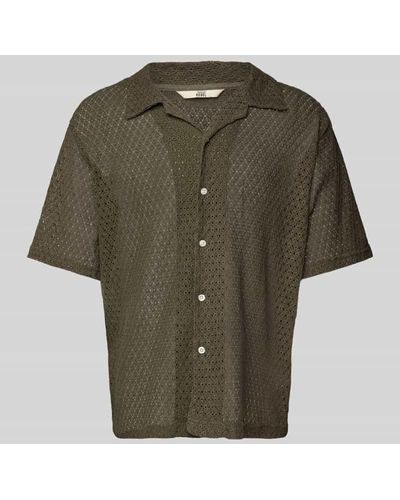 Redefined Rebel Regular Fit Freizeithemd mit Lochmuster Modell 'MADDEN' - Grün