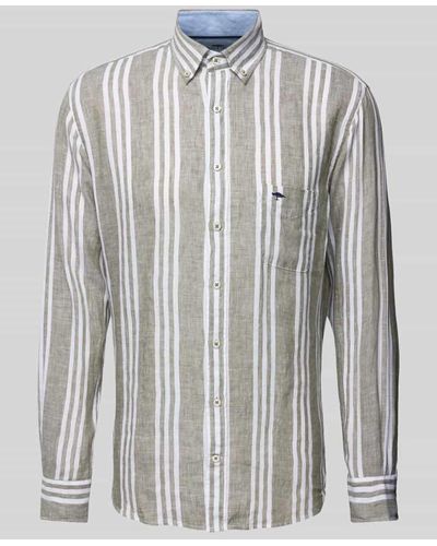 Fynch-Hatton Slim Fit Leinenhemd mit Streifenmuster - Grau