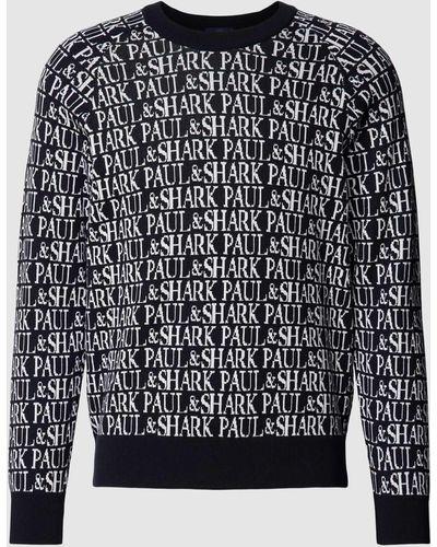 Paul & Shark Gebreide Pullover Met All-over Logomotief - Zwart