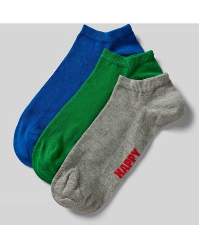 Happy Socks Sneakersocken mit Label-Print im 3er-Pack - Blau