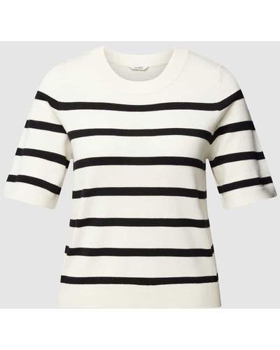 Mbym T-Shirt mit Streifenmuster Modell 'Carla' - Weiß