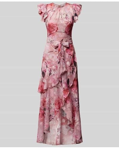 Lipsy Abendkleid mit floralem Muster und Volants - Pink