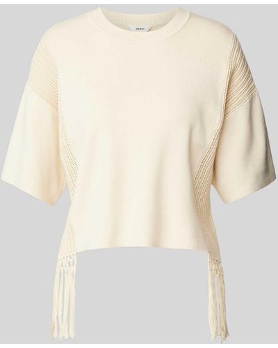 Object Cropped T-Shirt mit Fransen Modell 'Sanya' - Natur