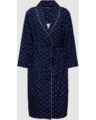 Polo Ralph Lauren Bademantel mit Allover-Label-Muster Modell 'Terry' - Blau