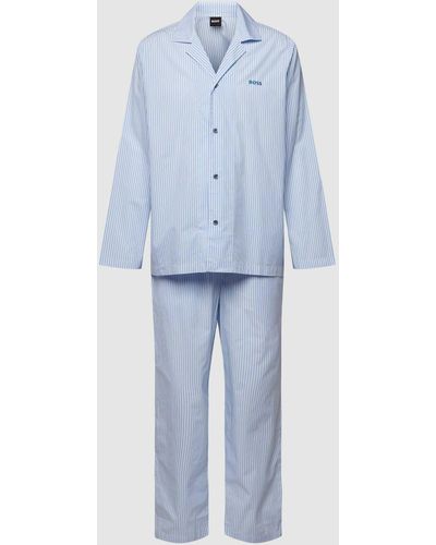 BOSS Pyjama mit Label-Stitching Modell 'Stripe Pyjama' - Blau