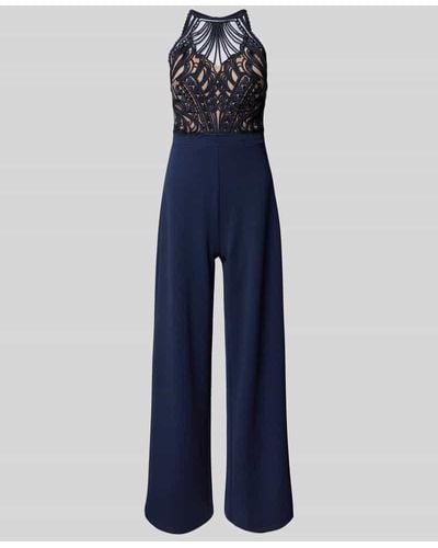 Lipsy Jumpsuit mit Häkelspitze - Blau