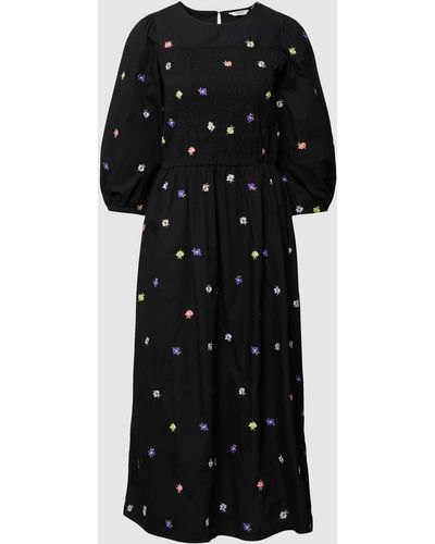 B.Young Midi-jurk Met Geborduurd All-over Motief - Zwart