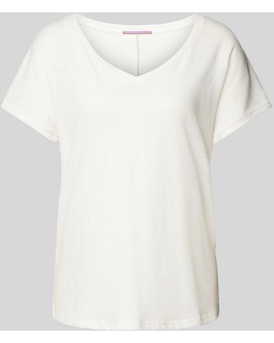 QS Leinen-T-Shirt mit V-Ausschnitt - Weiß