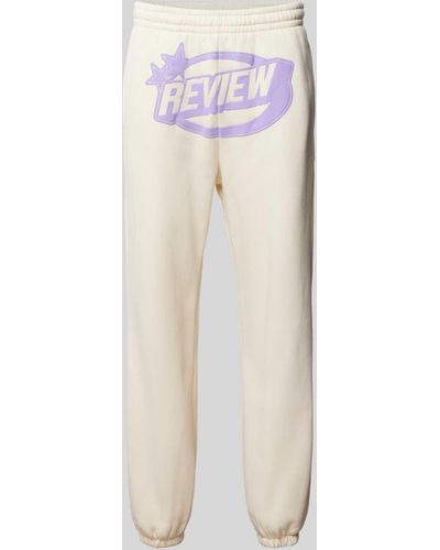 Review Regular Fit Sweatpants mit Label-Print - Weiß