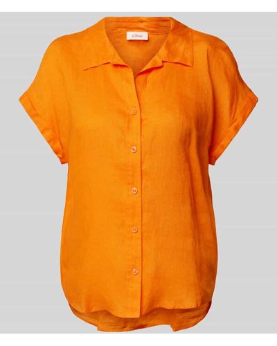 S.oliver Leinenbluse in unifarbenem Design - Orange