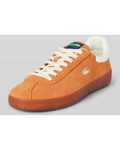 Lacoste Ledersneaker mit Label-Patch und Logo-Print Modell 'BASESHOT' - Orange