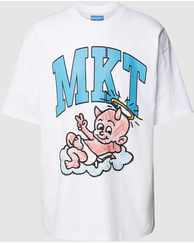 Market T-shirt Met Label- En Motiefprint - Wit