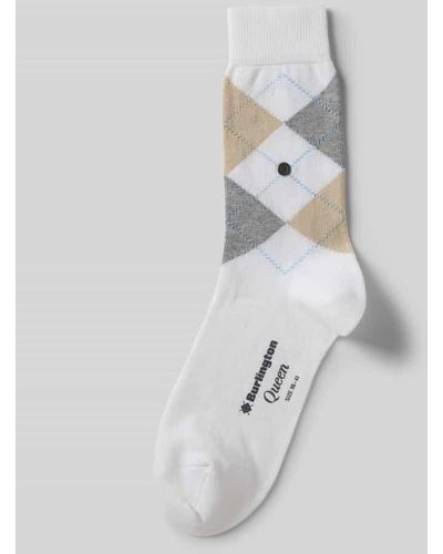 Burlington Socken mit Zickzack-Muster Modell 'Queen' - Weiß
