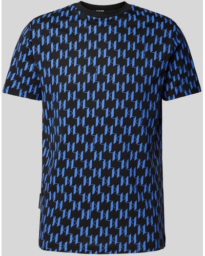 Karl Lagerfeld T-shirt Met All-over Labelprint - Blauw