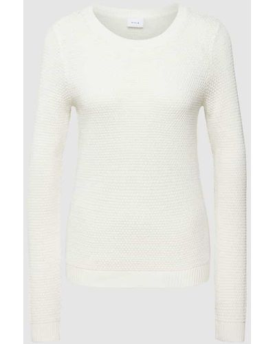 Vila Strickpullover mit Strukturmuster Modell 'Vidalo O-Neck' - Weiß