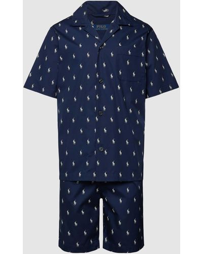 Polo Ralph Lauren Pyjama Met All-over Labelprint - Blauw